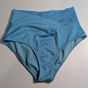 Aerie Ribbed Crossover High Waisted Bikini Bottoms Aqua Size S